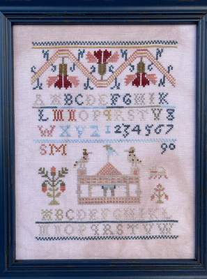 Birds on the Temple - Antique Sampler Reproduction