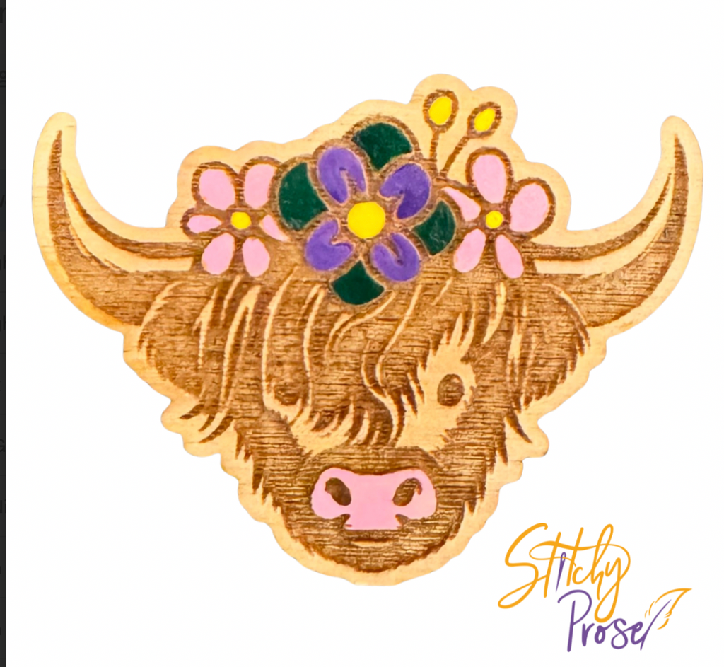 Wooden Highland Coo needle minder